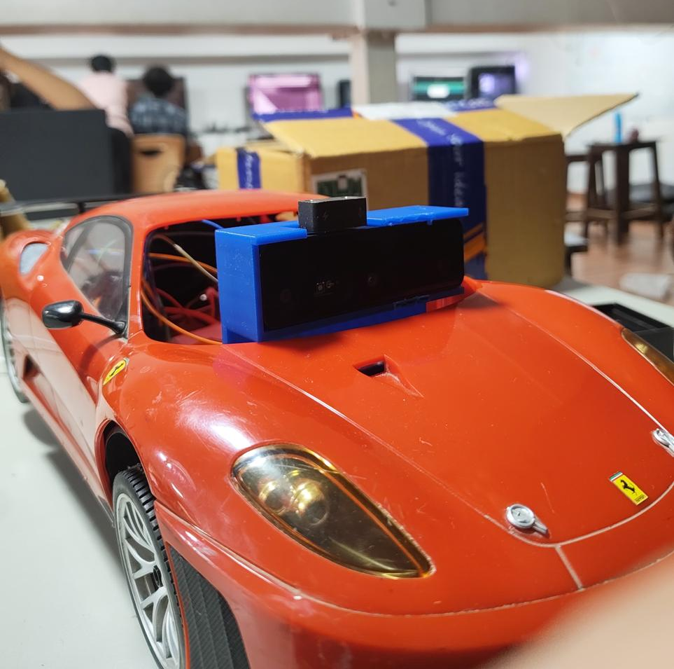 McQueen RC car with its body shell and mounted hardware